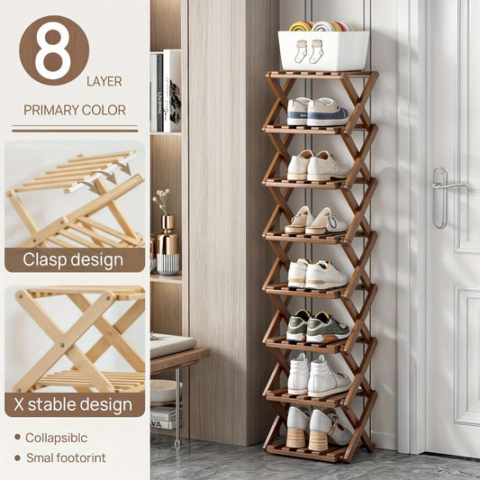 Bamboo Shoe Rack Foldable Multi-Tier – Space-Saving Shoe Storage Shelf, Easy Assembly Standalone Organizer for Entryway, Hallway, Bedroom, Bathroom & Office – 6 or 8 Tier Options