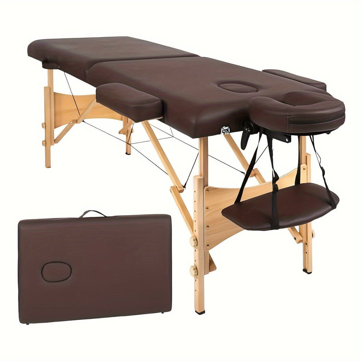 2-Fold Portable Massage Table with Face Cradle & Carrying Bag, Adjustable Height PU Leather Lash Bed for
