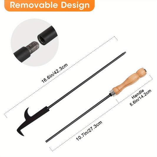 Fire Pit Poker 32 Inch, Heavy Duty Wrought Iron Fire Poker Stick with Wooden Handle and Barb Hook, Collapsible Campfire Poker for Fireplace, Bonfire, Camping, Outdoor and Indoor Fire Pit Tools