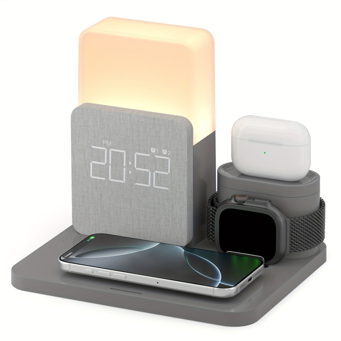 Wireless Charging Station, 3-in-1 Bedside Dock with Alarm Clock for iPhone and Samsung Galaxy Phones
