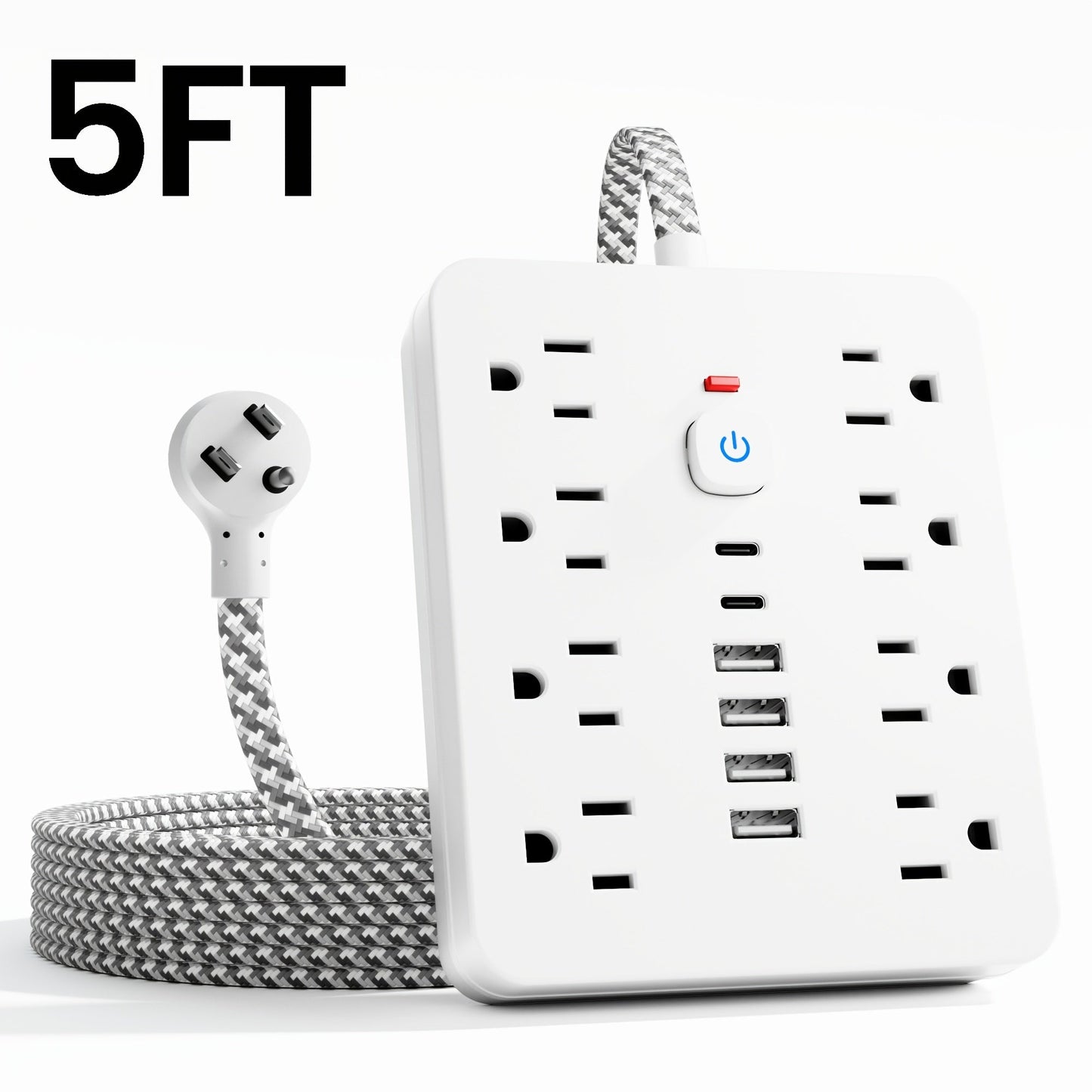 Power Strip 14-in-1 Wall-Mount Model with 8 AC Outlets, 4 USB-A, 2 USB-C and 5- or 10-Foot Flat-Plug Cord