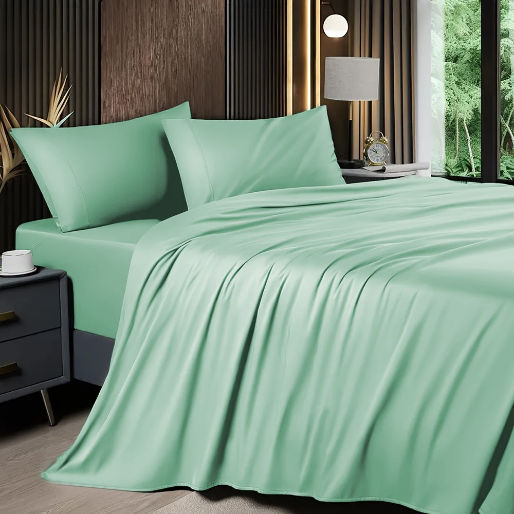 Cooling Sheet Set 4 Piece 2200TC Bamboo Blend - Silky Soft Deep Pocket 16 inch Fitted Sheet, Flat Sheet & Pillowcases, Breathable Luxury Bedding for Hot Sleepers Twin Full Queen King, Summer Chill Collection