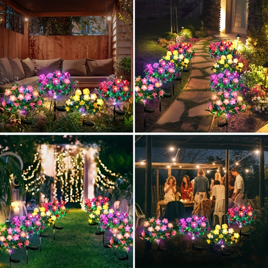 Solar Flower Lights Outdoor IP65 Waterproof Simulation Azalea Garden Decor Light 42 LED Solar Powered Decorative Stake Light for Garden Patio Yard Rose Red Yellow Pink Purple Colorful