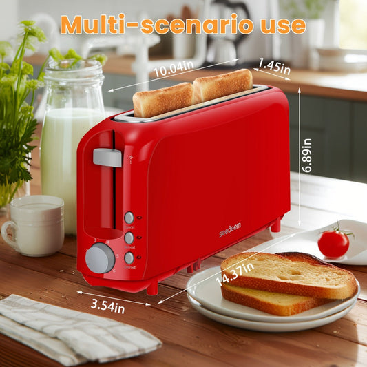 Slim Toaster 2-Slice Long Slot – 1.45" Wide Slot, 6 Shade Settings, Cancel/Reheat/Defrost, 750W, Removable Crumb Tray | 6 Colors