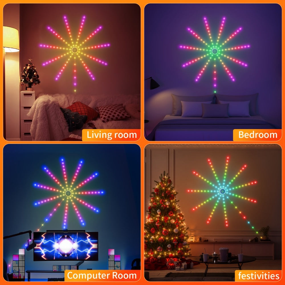 RGB Firework LED Light Strip Wall Array with Central Hub, Radiating Branches, App and Infrared Remote