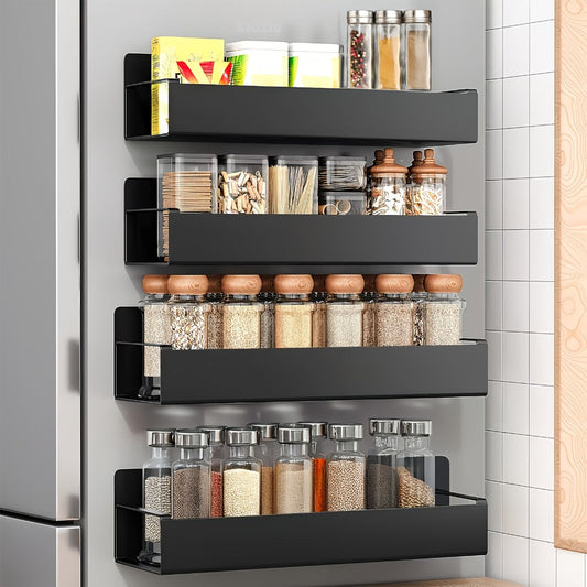 Magnetic Storage Box Organizer for Refrigerator, Washing Machine & Coffee Machine – Strong Magnetic Adsorption No-Drill Spice Rack & Kitchen Organizer, Stylish Household Storage (Black/White, 2/4pcs)