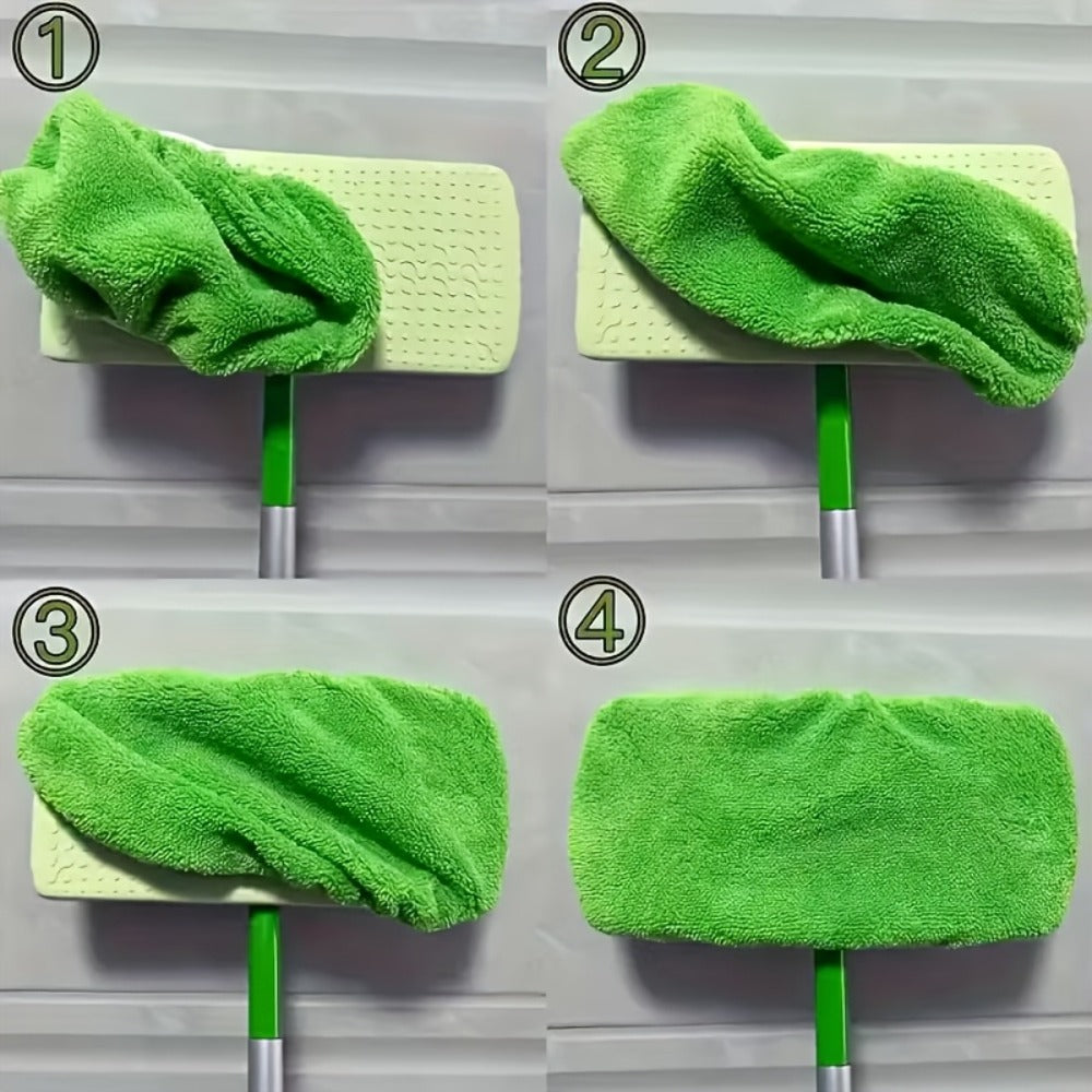 Fifteen-Piece Green Microfiber Mop Pad Set with Reusable Stretch-Cover Design for Flat Mop Heads
