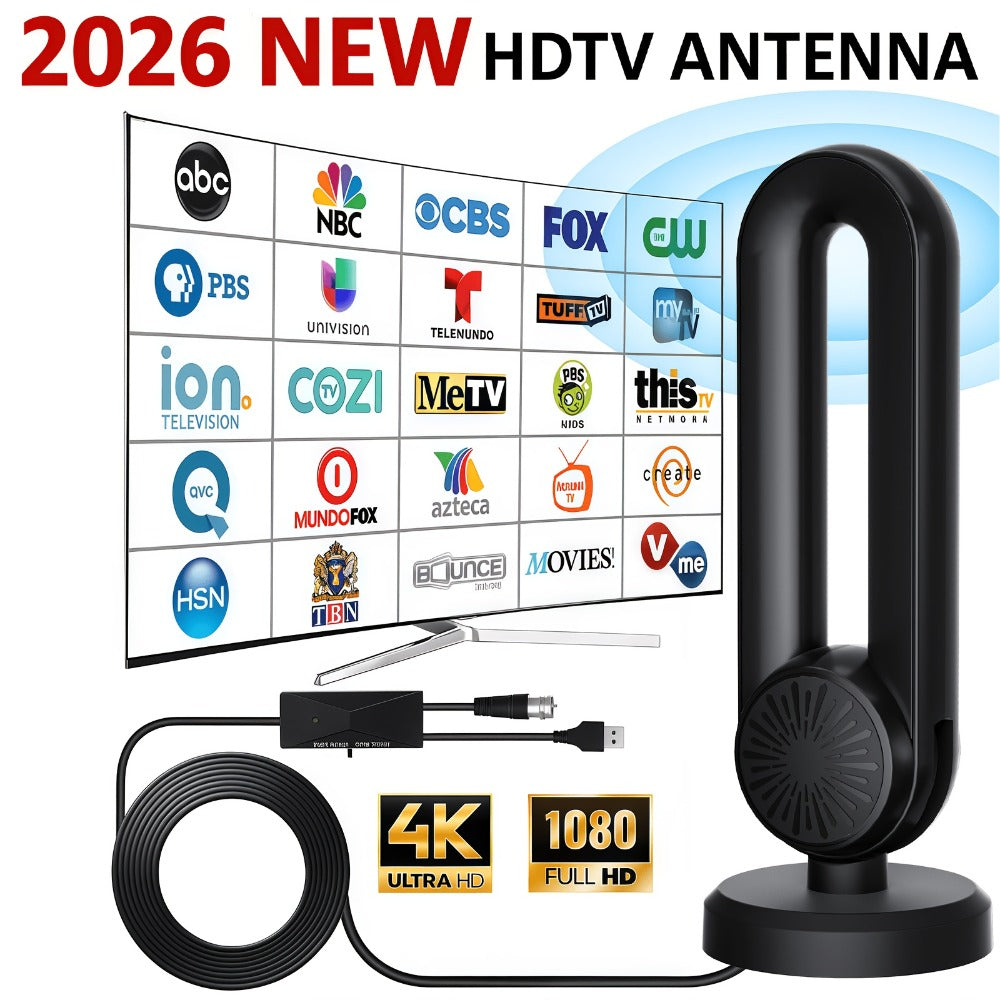 TV Antenna with 180-Degree Rotating Loop Receiver, Magnetic Base, 15-Foot Cable and USB Power Lead