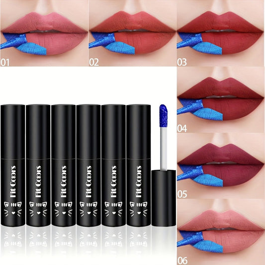 Matte Velvet Lip Stain Set 6 Colors Waterproof Smudge-Proof Long Lasting — Metallic Blue Cobalt Bold Shades Vegan Hypoallergenic Lip Gloss for All Skin Tones