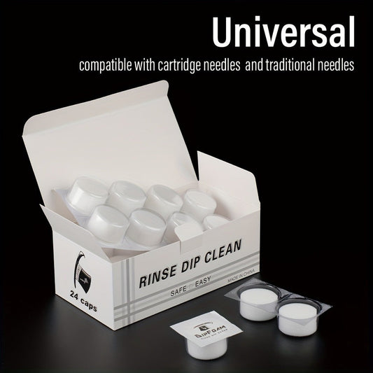 Tattoo Needle Dip Clean Cups 24pcs Foam Liner — Odorless Non-Electric Safe Cleaning for Cartridge & Traditional Needles, Color Change Station for Tattoo Studios & Artists