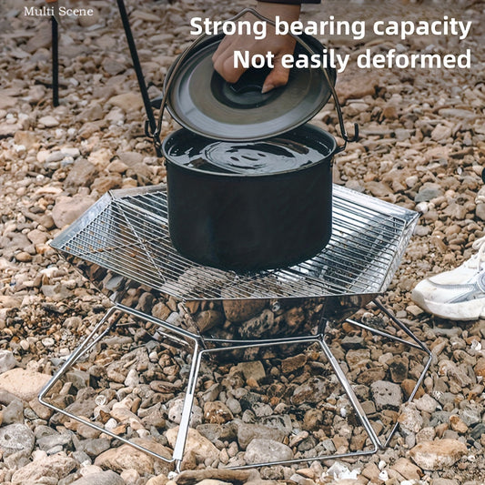Charcoal Grill Portable Folding BBQ Fire Pit Hexagonal Camping Stove Open Grid Even Heat Backyard Picnic Beach Tailgating Outdoor Cooking Compact Easy Assembly