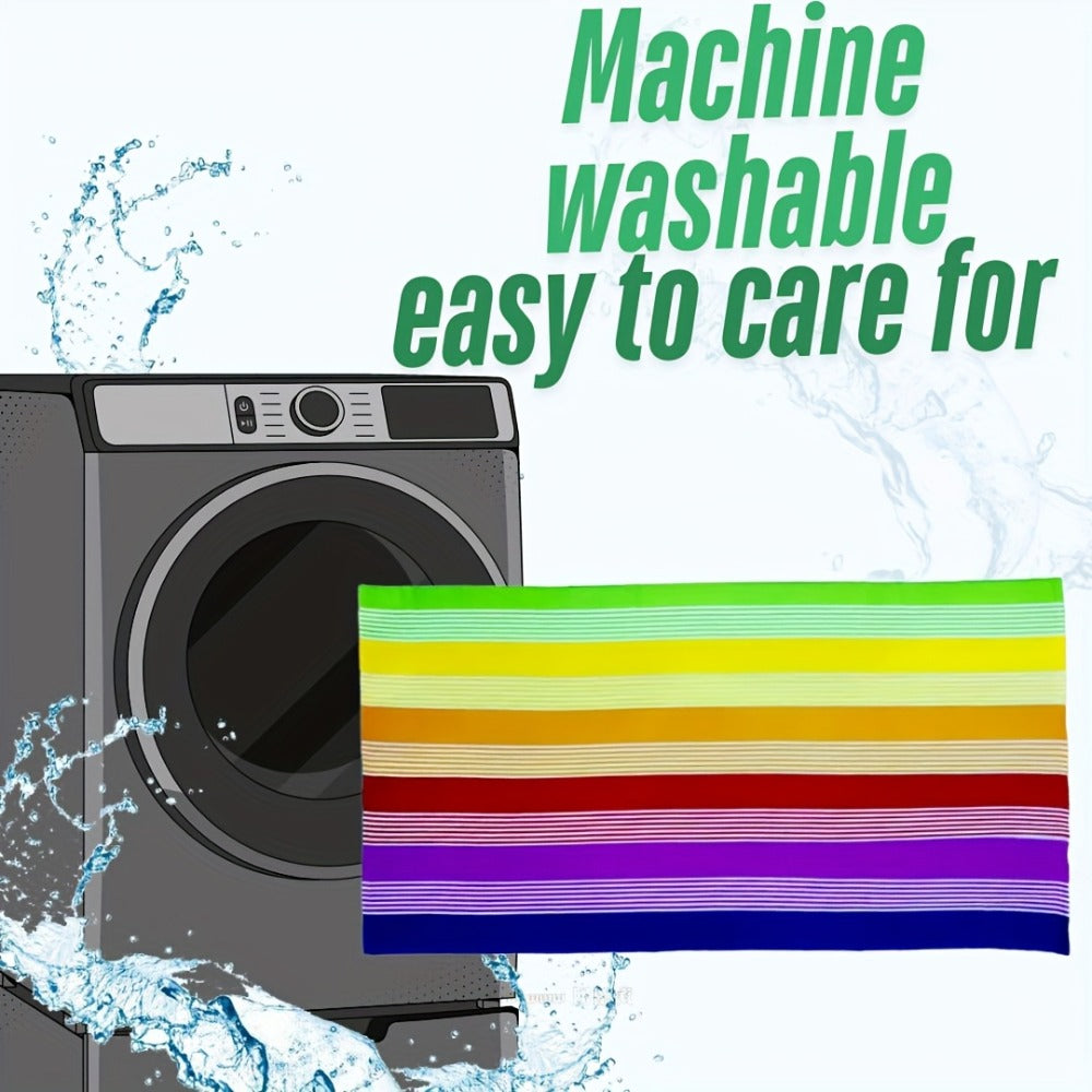 Oversized Rainbow-Striped Beach Towel, 67 x 35.4 Inches, Lightweight Design for Pool, Camping and Travel