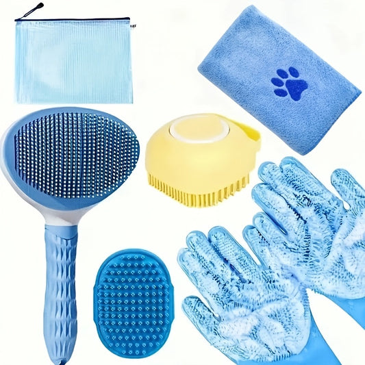 Dog Grooming Kit Set 6pcs – Pet Brush, Microfiber Towel, Washing Gloves & Shedding Tool, No Power Required, Essential Home Pet Care for Shiny Healthy Coat, Dogs & Cats