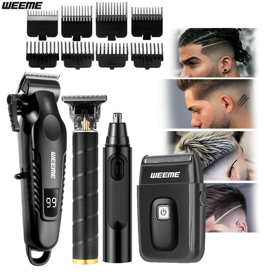Zinc Alloy Men's Grooming Kit – USB Rechargeable Hair Clipper, Nose Trimmer, Electric Shaver & Detail Trimmer Set, 3500mAh Battery, 1-4 Piece Options, White Black Gold Gift for Men