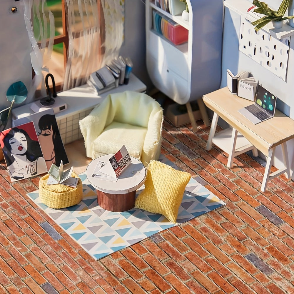 Red Brick Dollhouse Wallpaper and Flooring Set with 12 Peel-and-Stick Sheets for 1:12 Miniature Rooms