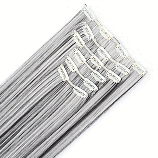Hair Extensions Straight 24-Inch Synthetic Clip-In Set with Six Wefts in Black or Space Gray