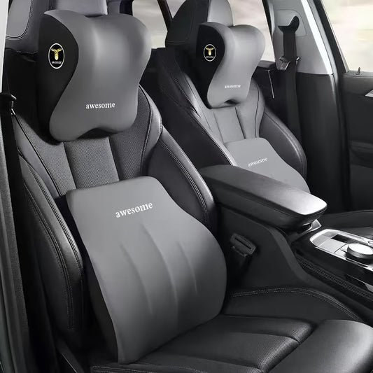 Car Seat Neck Pillow & Lumbar Support Set, Ergonomic Memory Foam Headrest and Waist Cushion for Driving Comfort, Universal Fit Car Seat Pillow Combo, Black – Great Gift