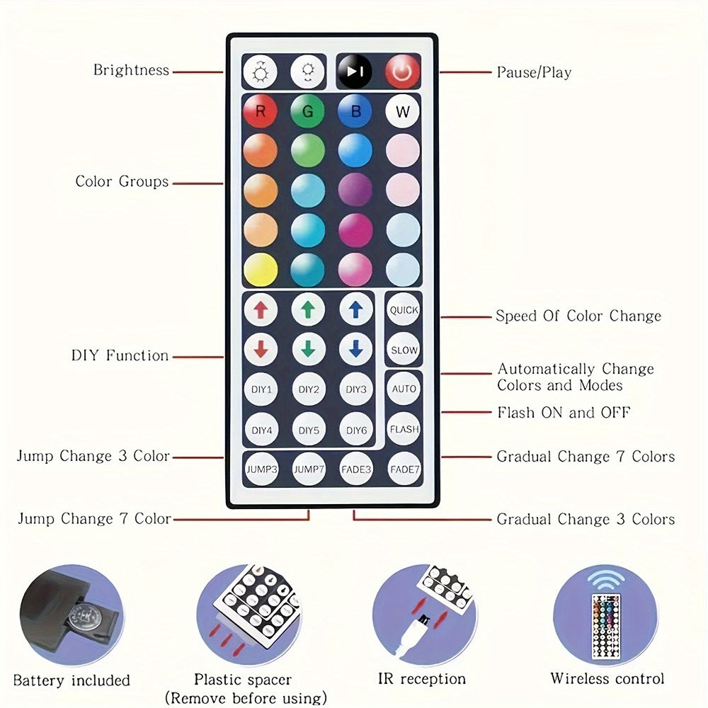 LED Strip Lights 100ft Color Changing with 44-Key Remote & Power Supply – RGB Light Strip for Bedroom Ceiling Living Room Festival Wedding Party Decor 30m