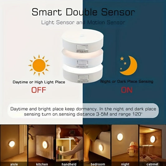 Night Light Motion and Light Sensor 6-Pack with USB Rechargeable Power in Warm White or White LED Options