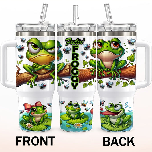 Frog Insulated Stainless Steel Water Bottle 16oz 40oz Cute Tumbler with Lid, Temperature Retention Travel Mug for Home Office Kitchen, Funny Gift for Women Men