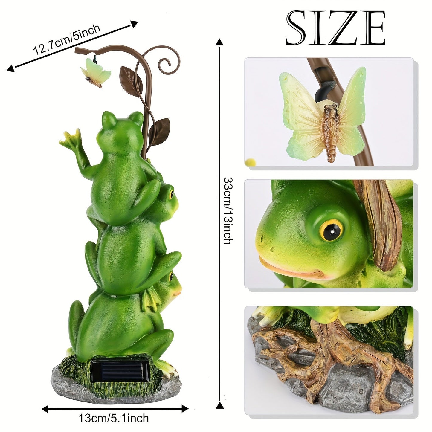 Solar Garden Lights Frog Reading Statue with Lantern, One-Piece Resin Lawn and Patio Ornament