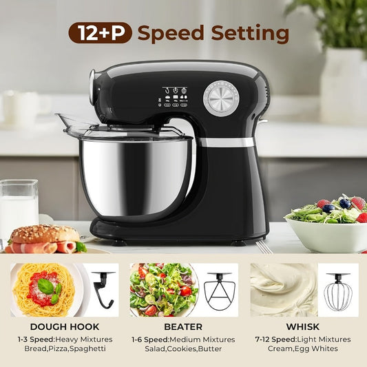 Bowl-Lift Stand Mixer 5.5 Qt 4-in-1 Electric Vertical Mixer 350W 12-Speed with Pulse for Entryways, Bedrooms and Living Spaces