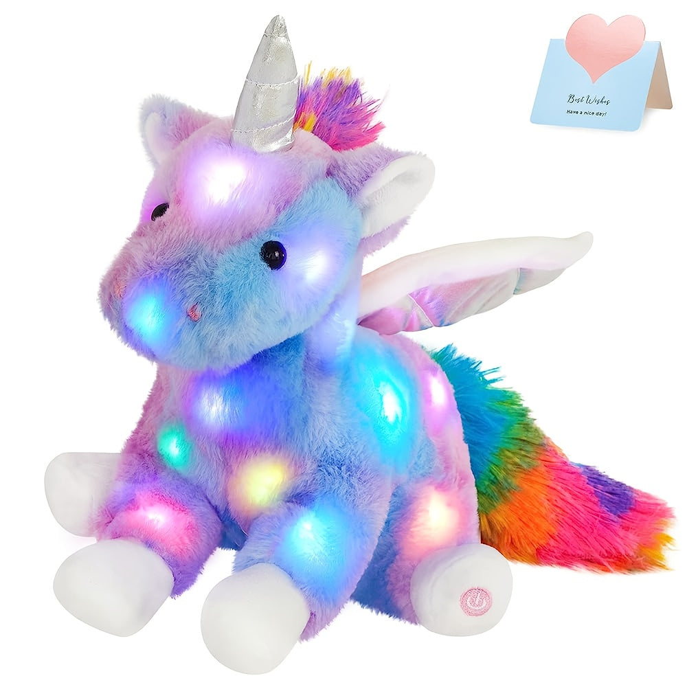 Plush Toy Rainbow Unicorn with LED Glow and Choice of Music or No-Music Light-Up choices for Bedtime
