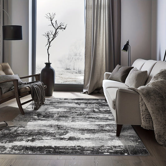 Area Rug, Dark Abstract Polyester Floor Carpet in Runner and Room Sizes with Rubber-Latex Backing and Machine-Wash Care