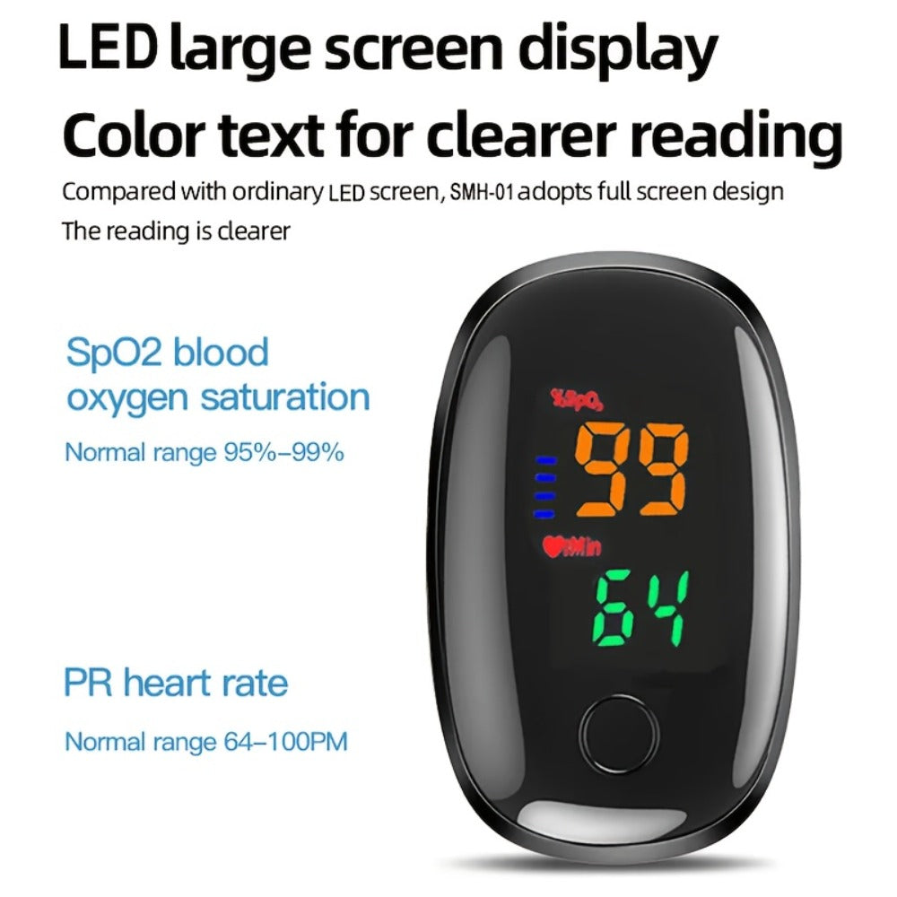Black Fingertip Pulse Oximeter with Two-Way Color Display and Single-Piece Checkout Option