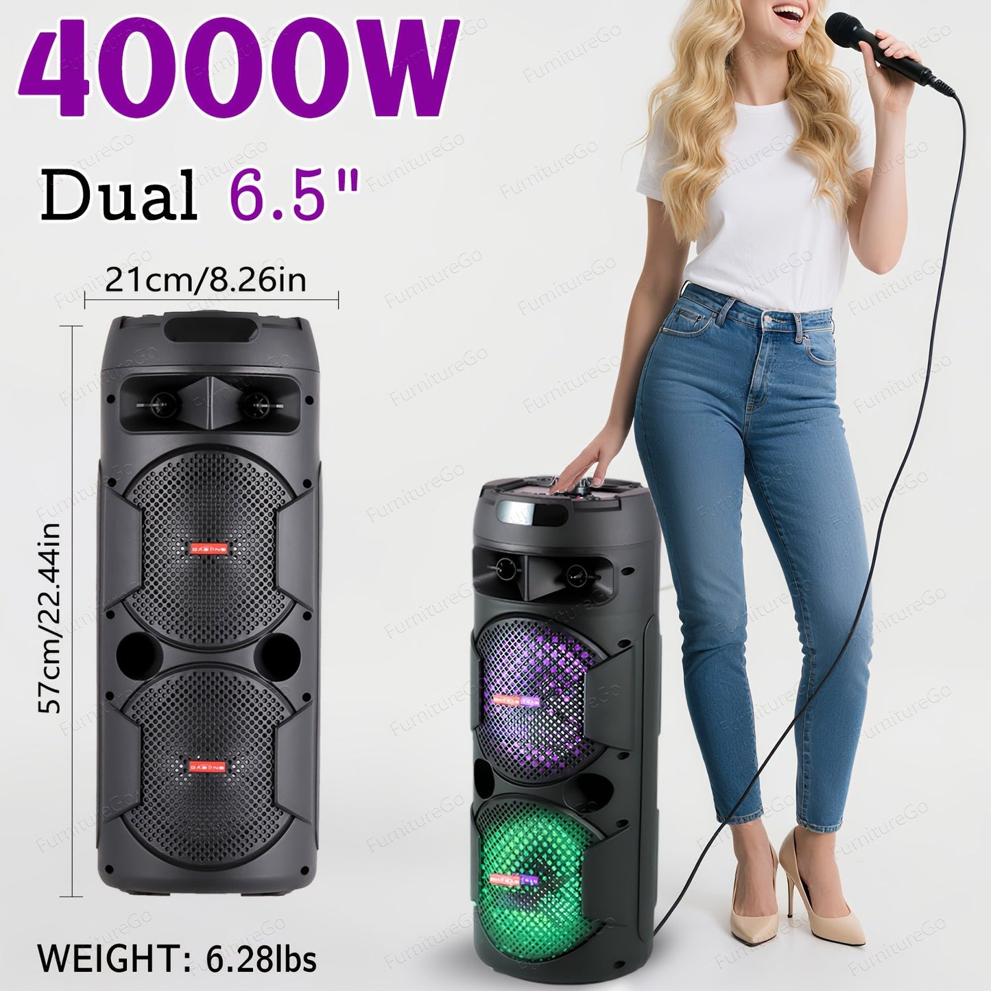 Portable Bluetooth Speaker Party Boombox with Dual Subwoofers, RGB, TWS and Up to 20 Hours Playback