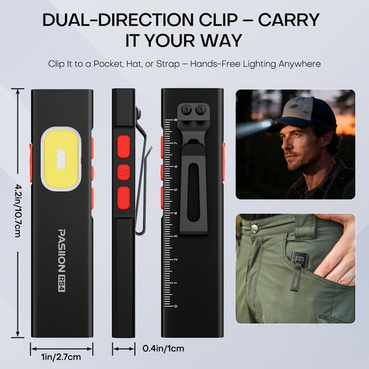 Multi-Function EDC Flashlight 11 Lighting Modes | UV Infrared Red Laser COB Work Light Magnetic Tail | Rechargeable Power Indicator Flat Pocket Emergency Flashlight