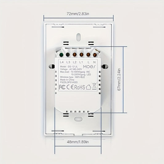 Smart WiFi Touch Wall Switch No Neutral Wire Required – MOES 1/2/3 Gang Light Switch, Works with Alexa & Google Home, App & Voice Control, Timer, 2.4GHz, No Hub, Single Pole, 110V White