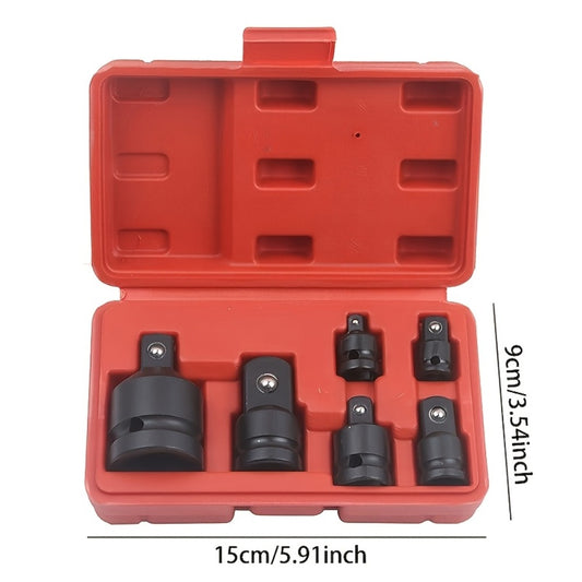 Impact Adapter & Reducer Set 6-Piece – 1/4" 3/8" 1/2" 3/4" Female-to-Male Air Square Drive Conversion Tool | Chrome Molybdenum Steel with Protective Cover | Auto Repair & Mechanical Work