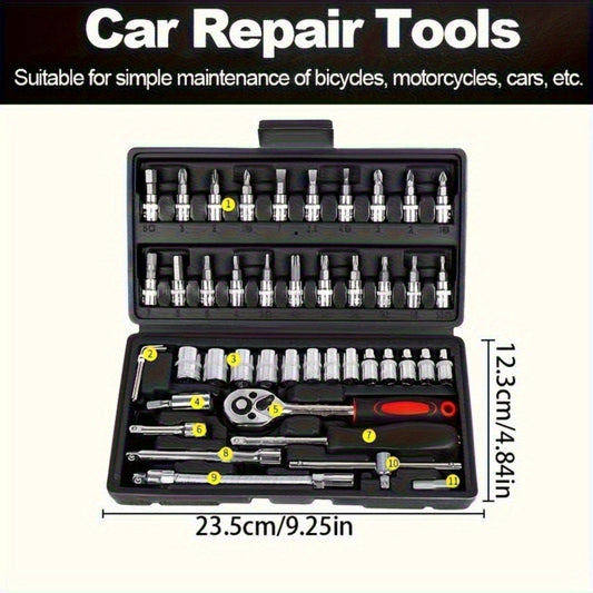 Automotive Socket Repair Tool Kit 45 / 898-Piece – 1/2-Inch & 1/4-Inch Drive Socket Set for Car Repair & Home Projects, Complete Mechanic Tool Kit, Perfect Gift for Men