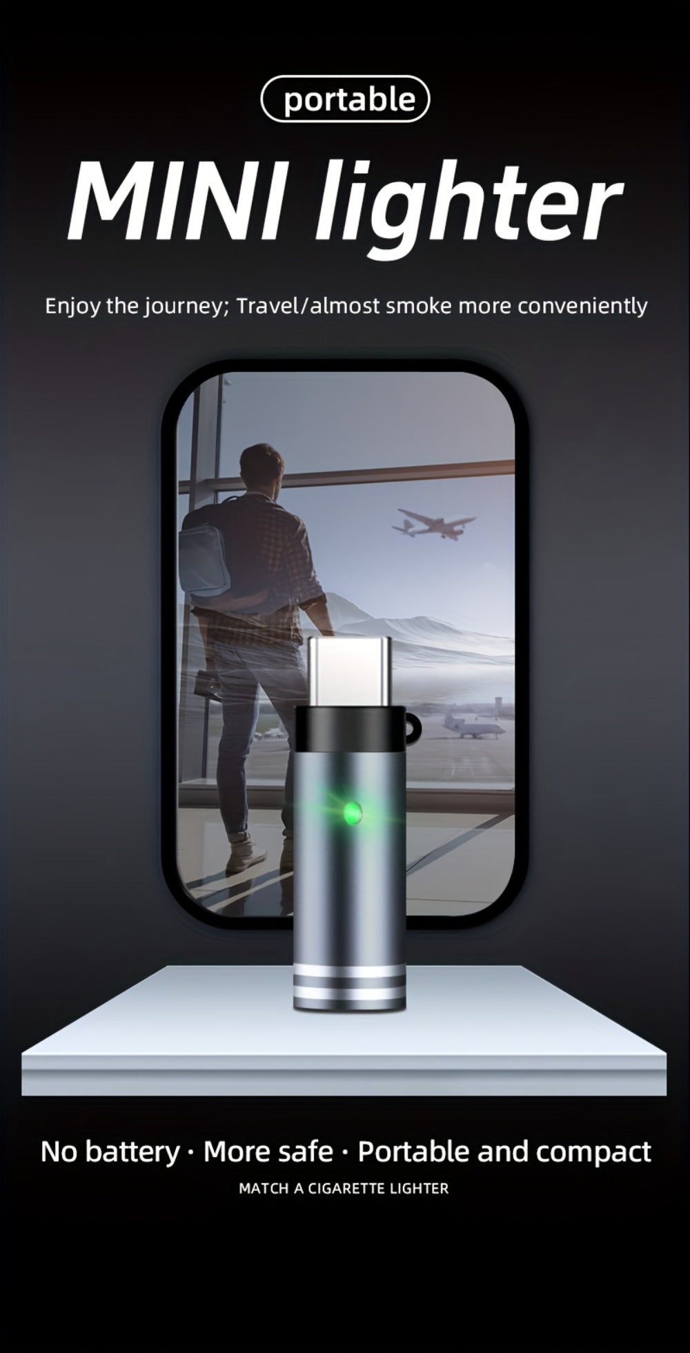 USB Type-C Electric Lighter – Aluminum Alloy Flameless Rechargeable Lighter, No Battery, Windproof – Ideal for Daily Use, Travel & Carry-On Airplane Safe