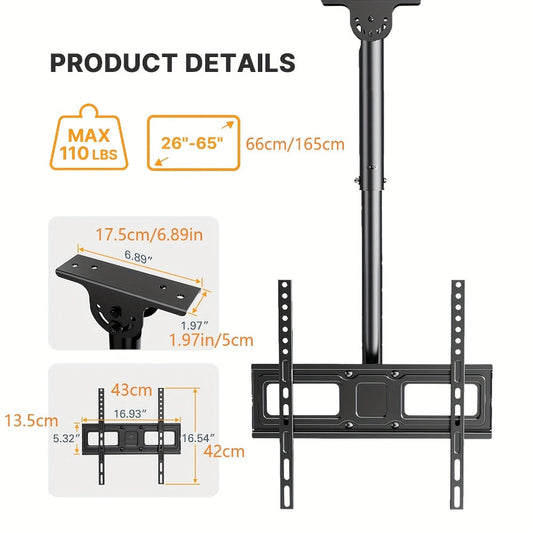 Ceiling TV Mount 37-75 Inch - 360° Swivel & Tilt Adjustable Bracket for Flat & Curved TVs up to 110 lbs, VESA 600x400mm, Stainless Steel, for Home Restaurant Gym