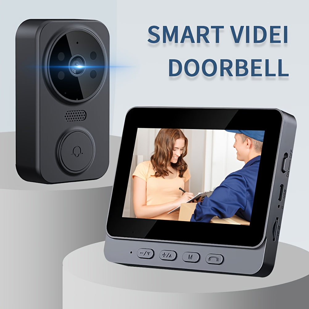 170° Wide Angle Video Doorbell Camera 1080P with 4.3" HD Monitor - No WiFi No App No Subscription, 850nm Night Vision, USB-C Rechargeable, 128GB SD Card Option, Two-Way Audio