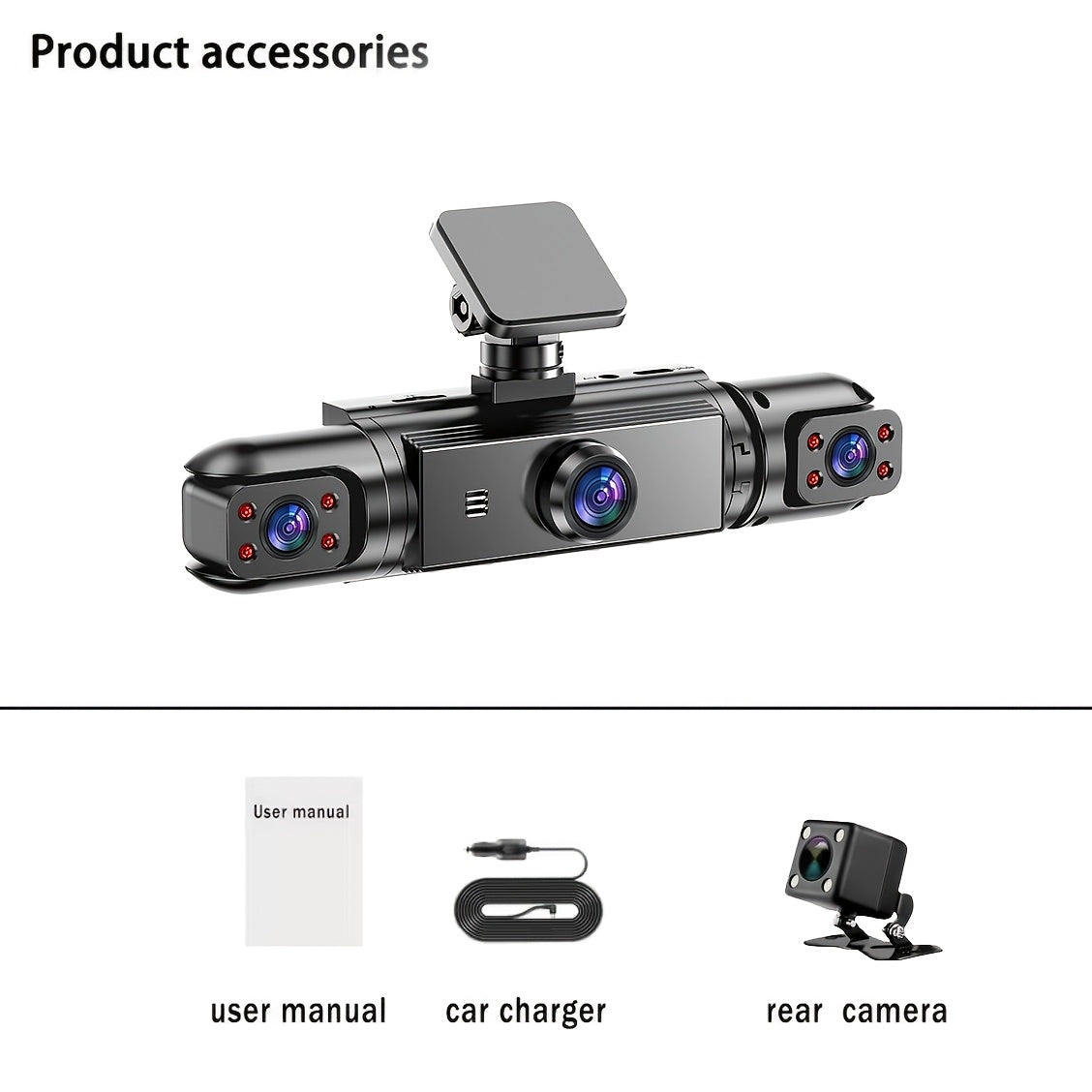 360° 4-Channel Dash Cam 1080P Front + 720P Rear Left Right Full Coverage, WDR Night Vision, G-Sensor, Loop Recording – Optional 64GB TF Card, Car Safety Driving Recorder