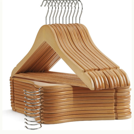 Solid Wood Clothes Hangers Heavy Duty – 10/20/30 Pack Champagne Sturdy Wooden Coat Hangers for Jackets, Dresses & Heavy Coats | Space-Saving Wardrobe Hangers for Home, Office & Hotel Closet Organization
