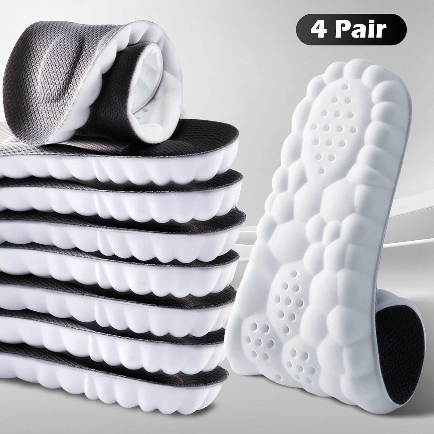 Four-Pair Cushion Shoe Insoles in Orange, Grey or Black with EU35-50 Size Options for Daily Footwear