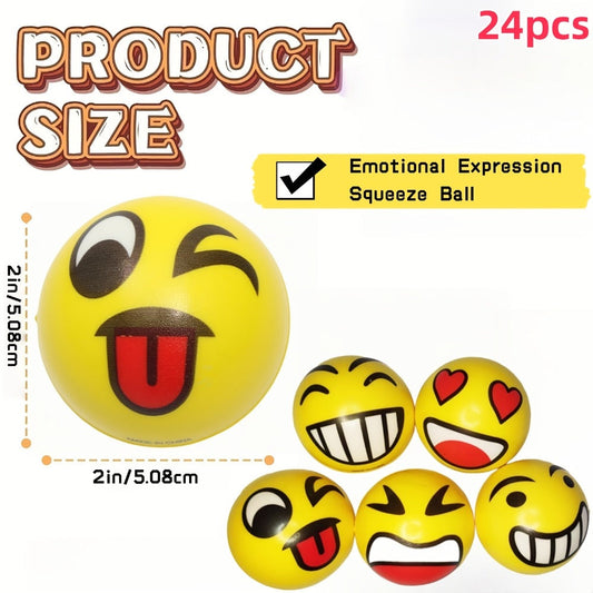 Stress Balls Bulk 24 Pack Mini Squeeze – Funny Emoji Face Foam Stress Relief Toys for Kids & Adults, Classroom Prizes, Carnival Rewards, Birthday Party Favors & Holiday Giveaways