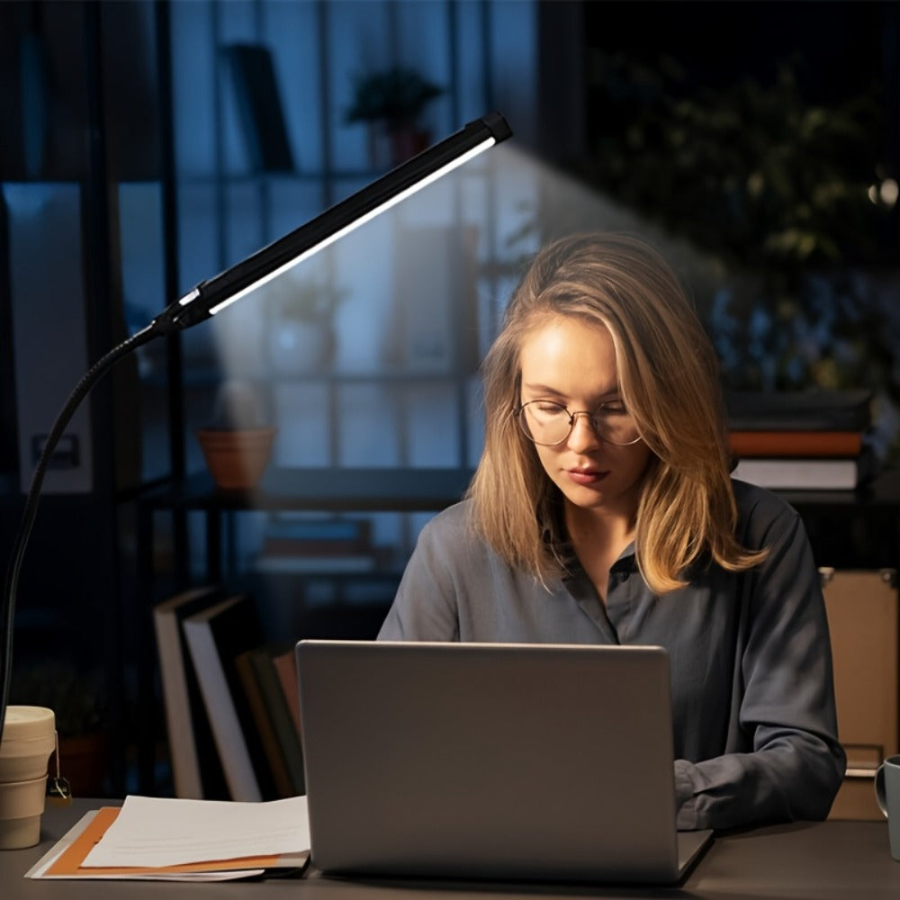 Clip-On LED Desk Lamp with 38cm Light Bar, 40cm Gooseneck, USB Inline Controller and Three Light Colors