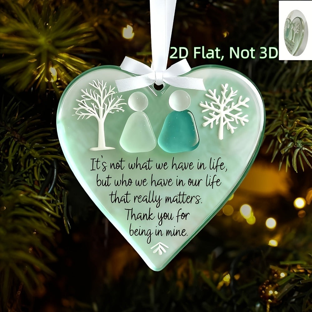 Fifteen-Piece Mint Green Heart Friendship Ornament Set with White Hanging Ribbons and Printed Message
