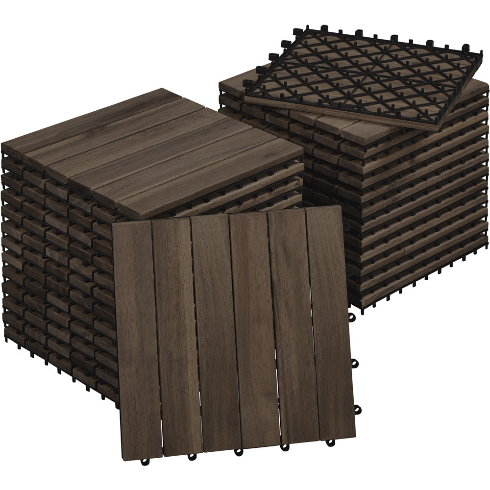 Acacia Wood Deck Tiles Interlocking Outdoor Flooring, Water-Resistant Non-Slip Patio Tiles, Easy Snap DIY Installation for Deck, Garden, Poolside, Balcony – 10pcs & 27pcs Sets Available