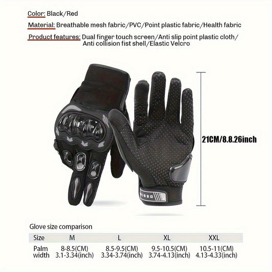 Motorcycle Gloves Full Finger Touchscreen – Hard Knuckle Protection, Breathable Knit, Cycling & Outdoor Riding, Sizes M–XXL, Black & Red