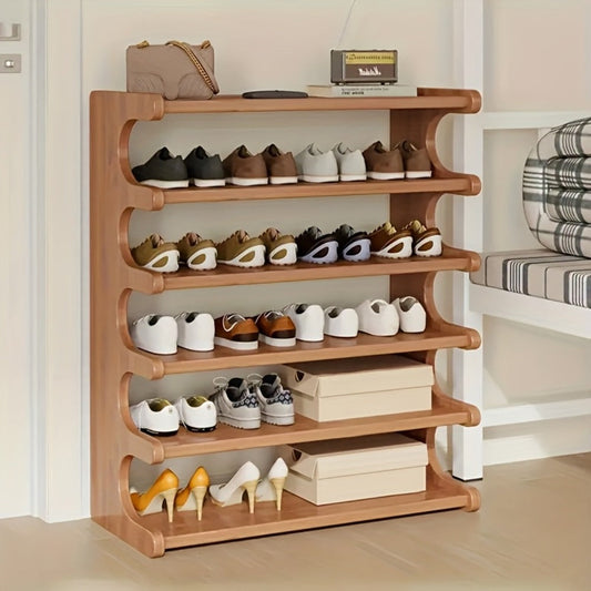 Shoe Rack Wood-Grain Freestanding Organizer with 3-Tier, 5-Tier or 6-Tier Brown Height Options