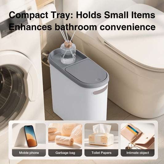 Small Bathroom Trash Can with Built-In Handles Rustproof Space Saving Plastic Waste Bin for Bathroom Laundry Office Includes Trash Bags