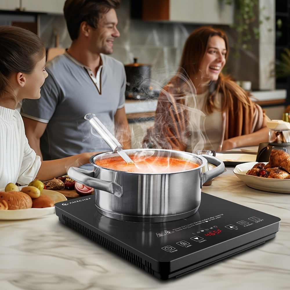Induction Cooktop 1800W Single Burner Countertop Induction Cooker with Touch Control Timer for Home Cooking, Dining and Outdoor Meals