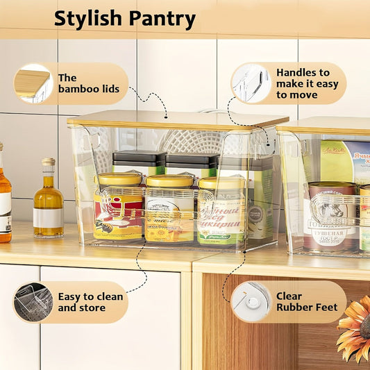 Pantry Storage Box Kitchen Organizer 2-Piece Clear Acrylic Stackable Set with Three Garbage Bag Rolls
