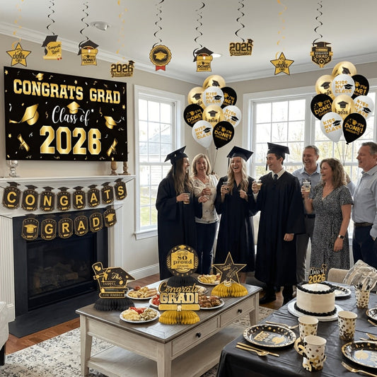 Class of 2026 Graduation Party Decorations – Complete Set with Backdrop Banner Hanging Swirls Balloons & Honeycomb Supplies, 6 Color Options Purple Maroon Blue Red Green Gold